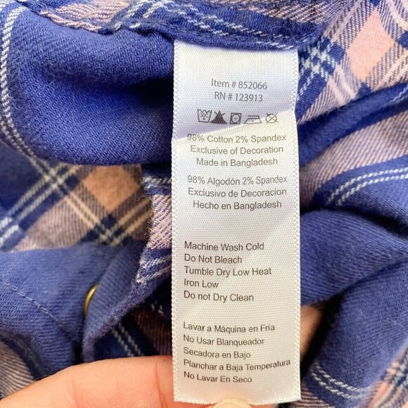 Jachs Girlfriend Womens Purple Plaid Flannel Shirt Pearl Snap Buttons Tab Sleeve - Picture 8 of 12